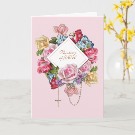 Religieuze  Rozen Rosary Floral katholiek Kaart (Gele Bloem)