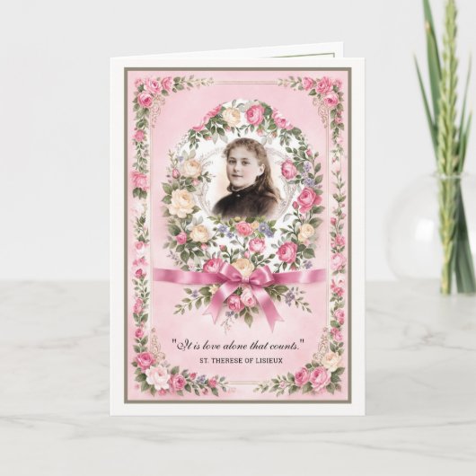 Religieuze Rozenkrans Sint Therese Roze Rozen Gebe Kaart (Voorkant)