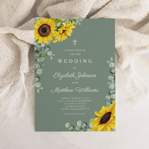 Religieuze Sage Green Floral Sunflower Wedding Kaart