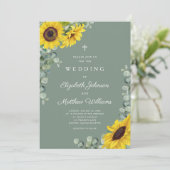 Religieuze Sage Green Floral Sunflower Wedding Kaart (Staand voorkant)
