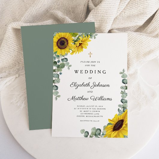 Religieuze Sage Green Sunflower Wedding Kaart