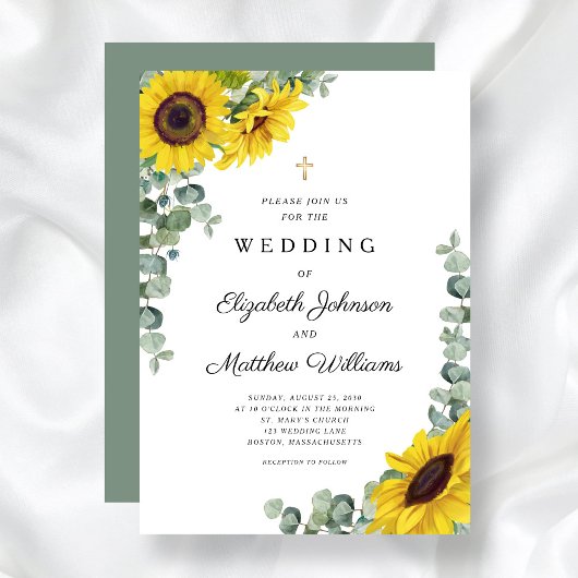 Religieuze Sage Green Sunflower Wedding Kaart
