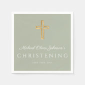 Religieuze Sage Green Wood Cross Christening Servet (Voorkant)