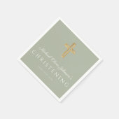 Religieuze Sage Green Wood Cross Christening Servet (Hoek)