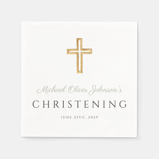 Religieuze Sage Green Wood Cross Christening Servet (Voorkant)