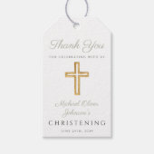 Religieuze saliegroene houten doopkruis cadeaulabel (Voorkant)
