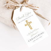 Religieuze saliegroene houten doopkruis cadeaulabel
