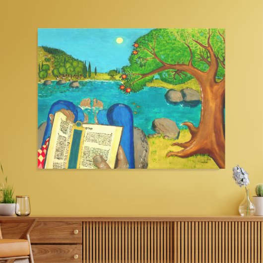 Religieuze schilderijen - Psalm 1 in de Hebreeuwse Canvas Afdruk (Insitu (Woonkamer))