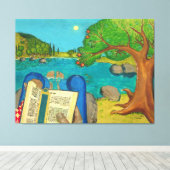 Religieuze schilderijen - Psalm 1 in de Hebreeuwse Canvas Afdruk (Insitu (Houten vloer))