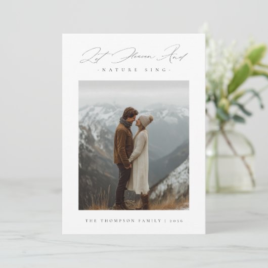 Religieuze script Laat de hemel en de natuur zinge Feestdagenkaart (Staand voorkant)