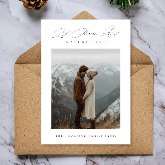 Religieuze script Laat de hemel en de natuur zinge Feestdagenkaart