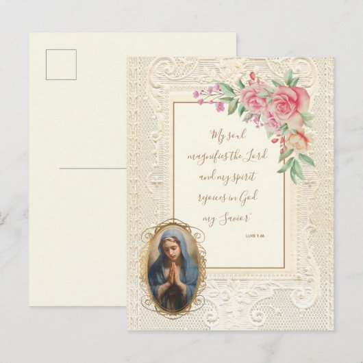 Religieuze scripts Verse Virgin Mary Floral Briefkaart (Voorkant / Achterkant)