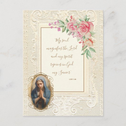 Religieuze scripts Verse Virgin Mary Floral Briefkaart (Voorkant)