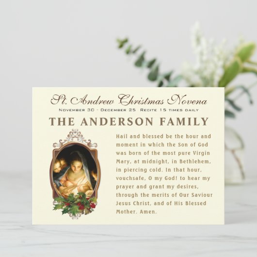 Religieuze St. Andrew Kerstmis Novena Prayer Card Kaart (Staand voorkant)