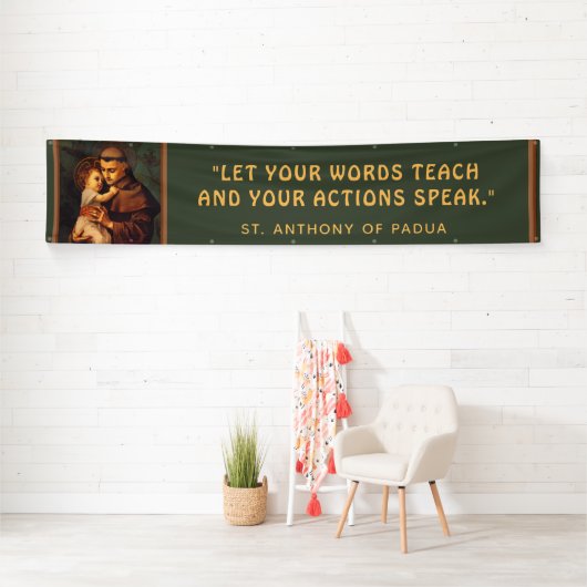 Religieuze St. Anthony van Padua Baby Jesus Quote  Spandoek (Insitu)