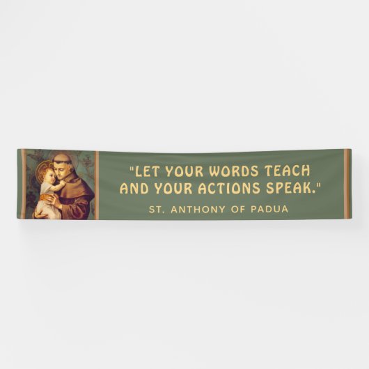 Religieuze St. Anthony van Padua Baby Jesus Quote  Spandoek (Horizontaal)