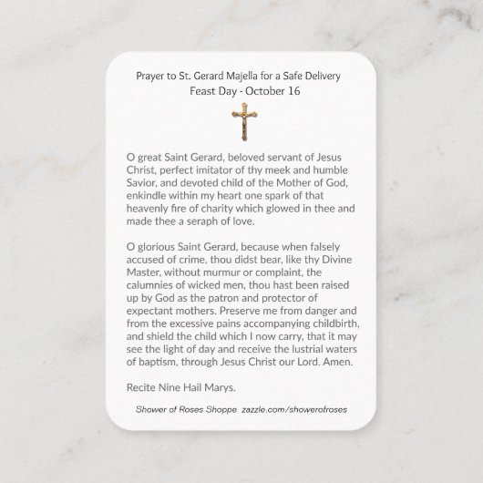 Religieuze St. Gerard Majella Prayer Geboedschap Visitekaartje (Achterkant)