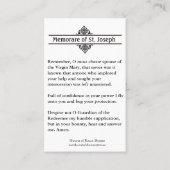 Religieuze St. Joseph Jesus Prayer Memorare Visitekaartje (Achterkant)