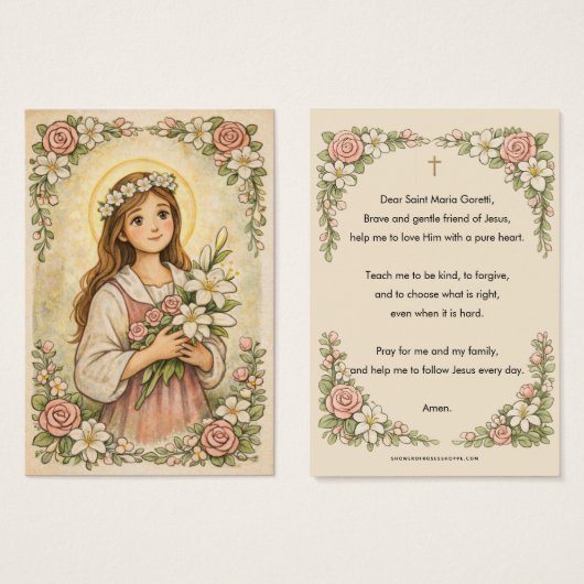 Religieuze St. Maria Goretti Gebedsbloem Visitekaartje (Voorkant /achterkant)