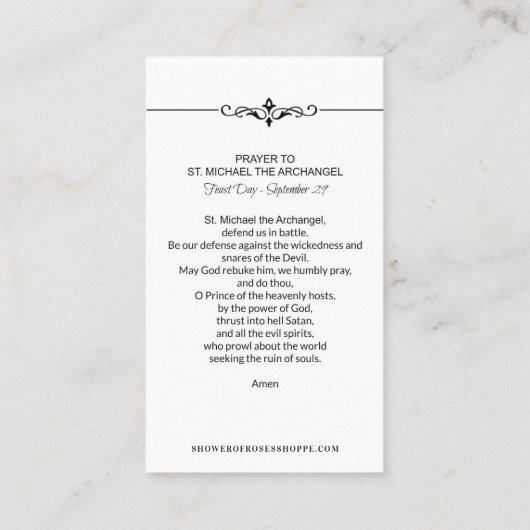 Religieuze St. Michael Archangel Prayer Place Card Plaatskaartje (Achterkant)