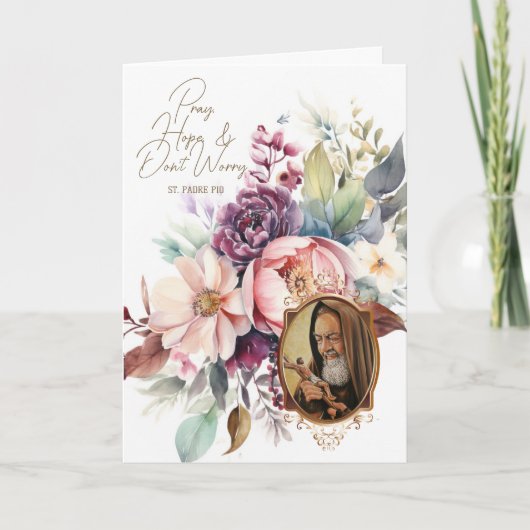 Religieuze St. Padre Pio Flowers Rosary Kaart (Voorkant)
