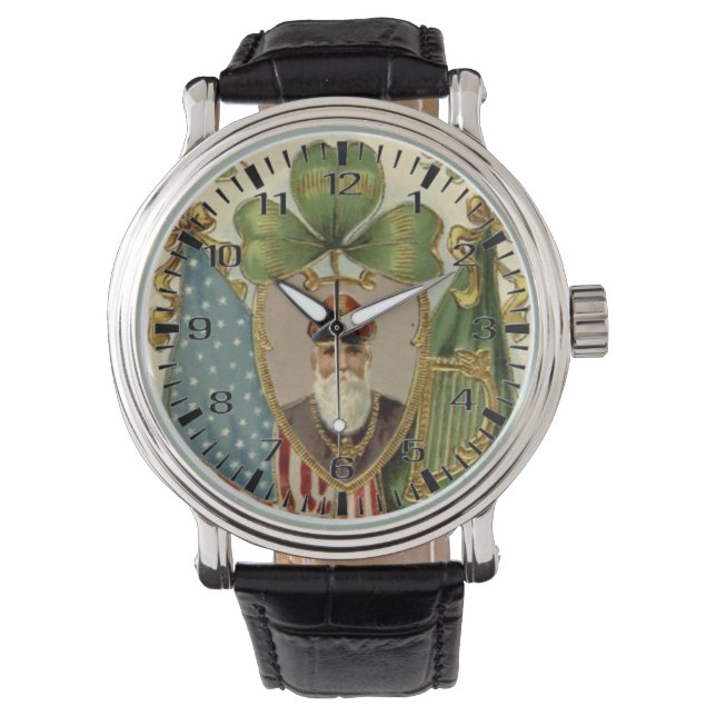 Religieuze St. Patrick Ierland Shamrock Katholiek Horloge (Voorkant)