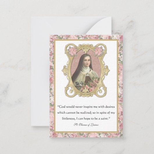 Religieuze St. Therese Elegant Prayer Rozen Nota Notitiekaartje (Voorkant)