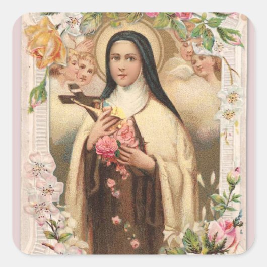 Religieuze St. Therese Gebed Rozen Kaart Vierkante Sticker (Voorkant)