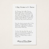 Religieuze St. Therese katholieke Prayer Novena-Ro Visitekaartje (Achterkant)