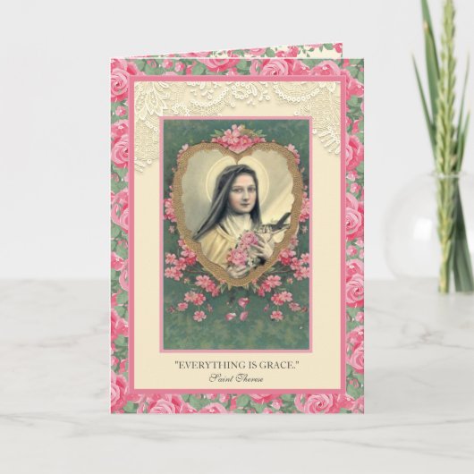 Religieuze St. Therese Pink  Rozen Citaat Kaart (Voorkant)
