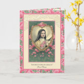 Religieuze St. Therese Pink  Rozen Citaat Kaart (Gele Bloem)
