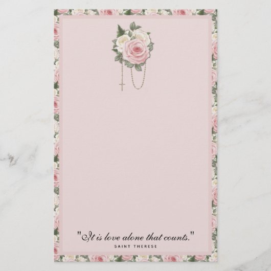 Religieuze St. Therese Quote Pink Roses  Briefpapier (Voorkant)