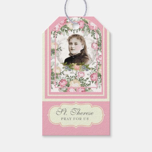 Religieuze St. Therese  Roses Prayer Cadeaulabel (Voorkant)