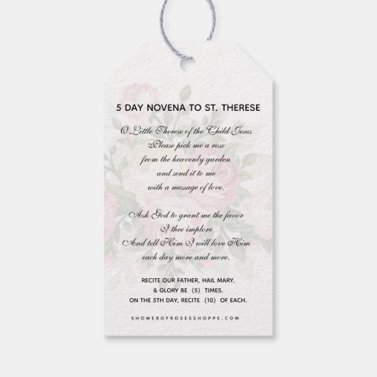 Religieuze St. Therese  Roses Prayer Cadeaulabel (Achterkant)