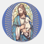 Religieuze Sticker met God & Lam in Blauw (Voorkant)