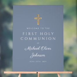 Religieuze Stofblauwe Jongen Eerste Communie Welko Acryl Bord