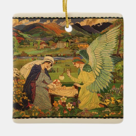  religieuze tapsbouw met Baby Jezus Christus Keramisch Ornament (Voorkant)