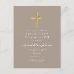 Religieuze Taupe Beige Boy First Communie Briefkaart