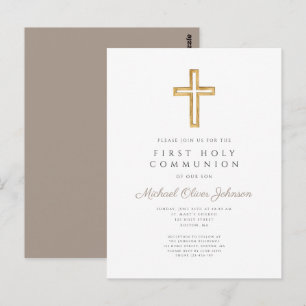 Religieuze Taupe Beige Jongen Eerste Communie Briefkaart