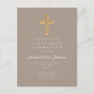 Religieuze Taupe Beige Jongen Eerste Communie Briefkaart