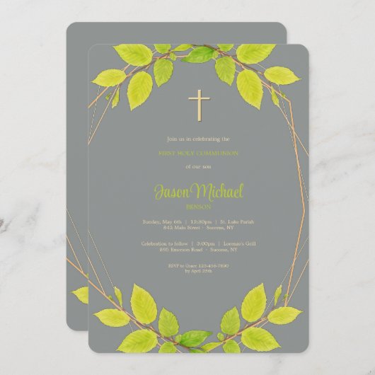 Religieuze uitnodigingen van het Lijst Leaf (Voorkant / Achterkant)