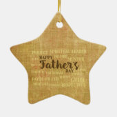 Religieuze vaderdag, kwaliteiten van de vader keramisch ornament (Achterkant)