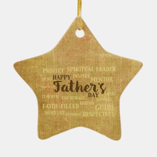 Religieuze vaderdag, kwaliteiten van de vader keramisch ornament (Achterkant)