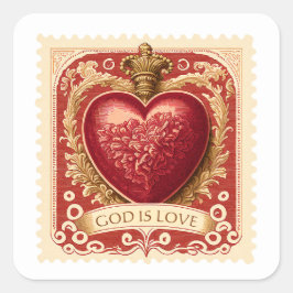 Religieuze Valentijn Rode Hart Postzegel Vierkante Sticker