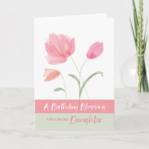 Religieuze Verjaardag Dochter Zegen Roze Bloemen Kaart