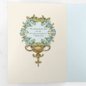 Religieuze verjaardag Maagd Mary Blue Floral Drieluik Uitnodiging (Binnenzijde eerst)