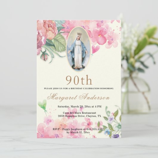 Religieuze verjaardag Maagd Mary Scripture Floral Kaart (Staand voorkant)