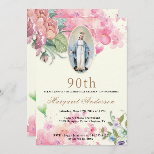 Religieuze verjaardag Maagd Mary Scripture Floral Kaart (Voorkant / Achterkant)