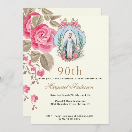 Religieuze verjaardag Maagd Mary Scripture Pink Ro Kaart (Voorkant / Achterkant)