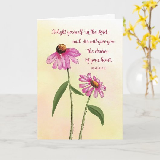 Religieuze Verjaardag Roze Echinacea Waterverf Kaart (Gele Bloem)